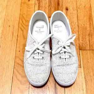 Kate spade keds, glitter, sparkle, white, ribbon laces, size 7.5, EUC